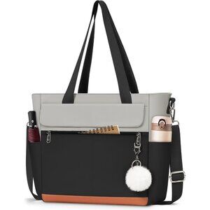 Women Black With Grey Multi-Pocket Waterproof Canvas Tote Bags with Zipper